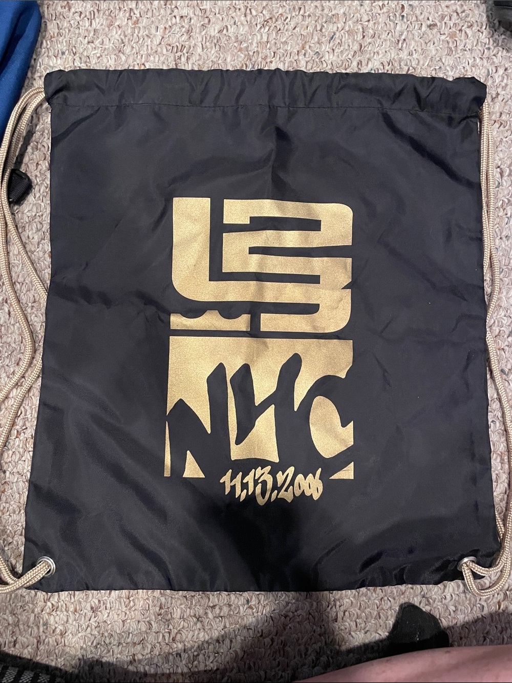 Black and Gold Graphic Drawstring Backpack